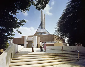 <b class=qtipBold><figcaption>Clifton Cathedral JLP01_10_01194</figcaption></b><br>Exterior view of the Saint Paul Portal West entrance of the Roman Catholic Cathedral Church of Saints Peter and Paul, Clifton, Bristol. 1st August 1973. John Laing Collection.<br><em>© Historic England Archive</em> Clifton Cathedral JLP01_10_01194