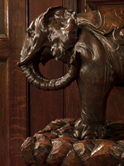 <b class=qtipBold><figcaption>Elephant sculpture DP130349</figcaption></b><br>The Worshipful Company of Cutlers, Cutlers Hall, Warwick Lane, City of London. Entrance Hall, carved elephants.<br><em>© Historic England</em> Elephant sculpture DP130349