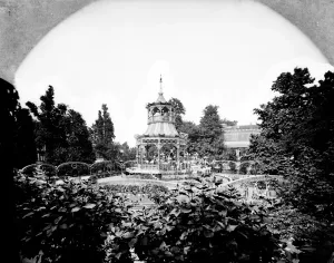 Prints of The Bandstand, Cremorne Gardens, Kensington, London. A view of the bandstand and dancing platform which was built in the 1840s. the whole gardens were closed in 1877 Kensington And Chelsea Prints: Print of Cremorne Gardens Bandstand