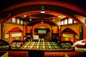 Prints of Bath Assembly Hall, Spencer Street, Leamington Spa, Royal Leamington Spa, Warwick, Warwickshire. The dance hall of the Bath Assembly Hall, in use as a bingo hall Dance Prints: Print of Bingo at the Assembly Rooms, Leamington Spa