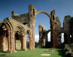 Church Prints: Lindisfarne Priory Print: Nave View with Decorated Pillars