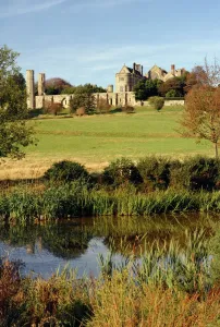 Battle Of Hastings Prints: Battle Abbey Print: View Across Pond and Battlefield