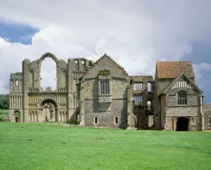 Prints of CASTLE ACRE PRIORY, Norfolk. West front of the church and priors lodging Norfolk Prints: Castle Acre Priory Print: West Front and Priors Lodging