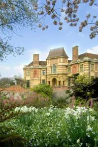 England Prints: Eltham Palace Print: Exterior View with Cherry Tree and Daffodils