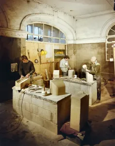 Print of Three Stonemasons at the Buttercross Renovation