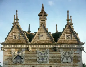 Prints of RUSHTON TRIANGULAR LODGE, Northamptonshire. View of the gables of the North front Historic Landmark Prints: Rushton Triangular Lodge Print, Northamptonshire view
