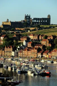 Prints of WHITBY ABBEY, North Yorkshire. View from across the harbour North Yorkshire Prints: Whitby Abbey Print, North Yorkshire Harbour View