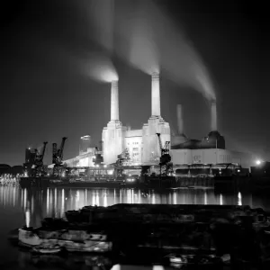 Battersea Power Station Print, a night view from the River Thames
