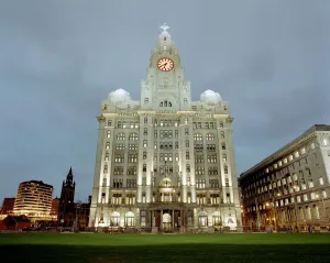 Merseyside Prints: The Royal Liver Building Print at Dusk