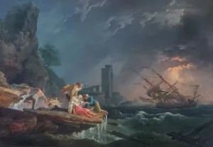 Prints of APSLEY HOUSE, London. A Shipwreck'. Studio replica after Claude Joseph VERNET (1714-89). WM 1575-1948. Provisionally Spanish Royal Collection, captured at Vitoria 1813 Museum Prints: A Shipwreck Print: A studio replica of a ship wreck scene