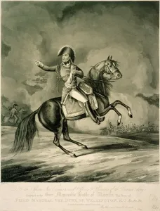 Battle Of Waterloo Prints: Print of the Duke of Wellington on horseback at Waterloo