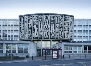 Prints of Relief sculpture - A Celebration of Engineering Sciences on Department of Mechanical Engineering Building at University of Leeds by Allen Johnson, 1963. Listed Grade II Sculpture Prints: Print of a Relief Sculpture Depicting Engineering Sciences