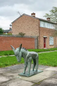 Prints of Donkey (1955) by Willi Soukop, Pittmans Field, Harlow, Essex. General view from the north west. Photographed by Steven Baker 2015 Essex Prints: Print of a Donkey sculpture in Pittmans Field, Harlow