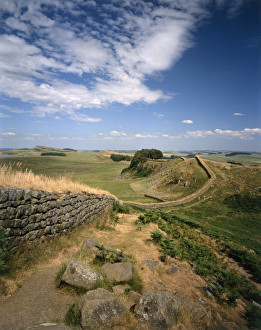 <b class=qtipBold><figcaption>Hadrian's Wall J060250</figcaption></b><br>HADRIAN'S WALL, Northumberland. View along the Wall, looking east, located half a mile west of Housesteads. hadrian<br><em>© Historic England</em> Hadrian's Wall J060250