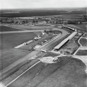 Prints of Silverstone, Northamptonshire. Motor racing circuit and home of the British Grand Prix. Photographed by Aerofilms in 1971. July 17th saw Jackie Stewart win the British GP Northamptonshire Prints: Silverstone Motor Racing Circuit Print, 1971