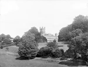 <b class=qtipBold><figcaption>Highclere CC72_00782</figcaption></b><br>Highclere Castle, Highclere, Hampshire. The exterior of the south side of the castle, remodelled in an Elizabethan style in 1839-42, taken from the surrounding parkland. Photographed by Henry Taunt, late 19th century.<br><em>© Historic England Archive</em> Highclere CC72_00782