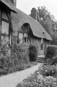 Prints of ANNE HATHAWAYs COTTAGE, Shottery, Stratford upon Avon, Warwickshire. An exterior view of the home of William Shakespeares wife before their marriage Avon Prints: Anne Hathaway's Cottage Print, a 15th-century Shottery home
