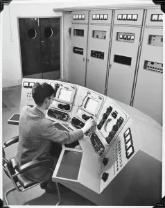 Television Prints: BBC Transmitter Control Desk Print, c.1951