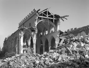 Prints of EXETER, Devon.The remains of St Sidwells Church on Sidwell Street after bomb damage during the Exeter blitz, photographed by Margaret Tomlinson in 1942 Historic Images 1920s To 1940s Prints: Print of St Sidwells Church, Exeter 1942