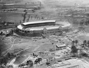 Print of Wembley Stadium under construction in 1923, aerial photograph