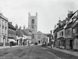 Print of Hart Street, Henley-on-Thames, showing 16th-century church tower