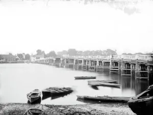 Print of Putney Old Bridge, a timber bridge over the river