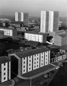 Prints of Smethwick, Sandwell, West Midlands. A view over a housing estate, consisting of low rise Easiform flats and high rise Sectra flats, in the Soho Way/Oakfield Road area of Smethwick West Midlands Prints: Smethwick Housing Estate Print, West Midlands