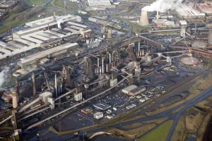 Prints of Scunthorpe Steel Works, North Lincolnshire, 2016. Blast furnaces. SE9110 Industry and Agriculture in England - Factories, Farming and Production: Scunthorpe Steel Works Print, 2016