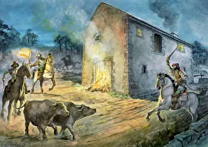 Reivers raiding Birdoswald in the 16th century J050057 Reivers raiding Birdoswald in the 16th century J050057