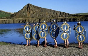 <b class=qtipBold><figcaption>Roman Soldiers M856001</figcaption></b><br>HADRIAN'S WALL, Cawfields, Northumberland. Ermine Street Guard. Costumed re-enactment of auxiliary soldiers.<br><em>© Historic England</em> Roman Soldiers M856001
