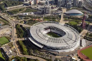 Prints of London Stadium, formerly known as Olympic Stadium and site of 2012 Summer Olympics, now home to West Ham United Football Club, Stratford Marsh, and the ArcelorMittal Orbit, Greater London Authority Sport Prints: London Stadium Print, a colour aerial photograph