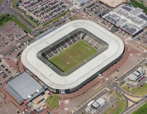 Prints of Stadium MK, Buckinghamshire. The home of Milton Keynes Football Club, The Dons, photographed in May 2017 Buckinghamshire Prints: Stadium MK Print - Aerial View of Milton Keynes Football Club Ground