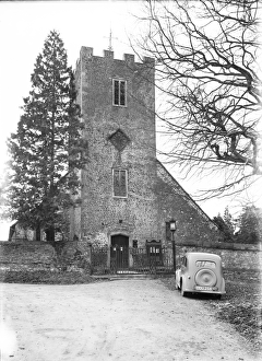 <b class=qtipBold><figcaption>St Mary's Church, Buriton BB45_02085</figcaption></b><br>The exterior of St Mary's Church viewed from the west. North Lane, Buriton, Hampshire. Photographer: J Yerbury. 1944.<br><em>© Historic England Archive</em> St Mary's Church, Buriton BB45_02085