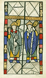 <b class=qtipBold><figcaption>St Thomas and St Thomas EMM01/01/001</figcaption></b><br>St Mary's Church, Credenhill, Herefordshire. Watercolour by Elsie Matley Moore of a c.1330 stained glass window depicting St Thomas of Canterbury and St Thomas de Cantelupe in the south-west window of the chancel in St Mary's Church. August 1941.<br><em>© Historic England Archive</em> St Thomas and St Thomas EMM01/01/001