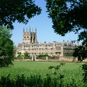 Prints of MERTON COLLEGE, Oxford. View of the college from across Merton Field Oxfordshire Prints: Merton College Print, Oxford View