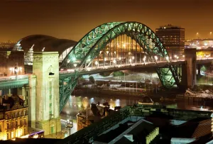 Prints of TYNE BRIDGE, Newcastle upon Tyne / Gateshead, Tyne and Wear. Night view of the Tyne Bridge with The Sage music centre beyond Northern Ireland Prints: Nighttime Print of Tyne Bridge