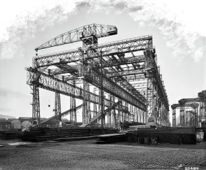 Prints of The Arrol Gantry and crane at Harland and Wolff Heavy Industries shipyard on Queens Island, Belfast, Northern Ireland Northern Ireland Prints: Print of the Arrol Gantry at Harland and Wolff Shipyard, Belfast