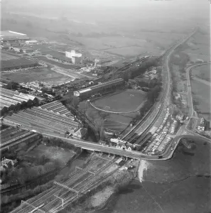 Prints of Wolverton Railway Station and Wolverton Park Sports Ground, Wolverton, Milton Keynes, Buckinghamshire, 1976 Buckinghamshire Prints: Wolverton Railway Station Print, 1976