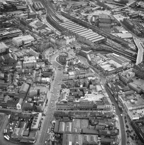 Prints of The town centre, council offices and Citadel Railway Station, Carlisle, Cumbria, 1977 Railway Prints: Carlisle Station Print, 1977