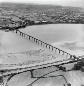 Prints of The Severn Railway Bridge, Sharpness, Gloucestershire, from the south, July 1951. The Golucester-Sharpness canal is in the foreground, crossed by a swing-bridge Railway Prints: Print of the Severn Railway Bridge at Sharpness, Gloucestershire