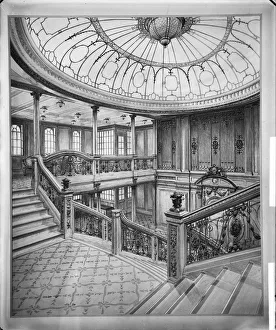 <b class=qtipBold><figcaption>White Star Line designs BL22569a</figcaption></b><br>A drawing of a staircase on board a ship, showing a dome above. The name of the ship is not recorded, but it is believed to be RMS Britannic. This photograph of an original drawing was taken for Aldam Heaton and Company Limited who also designed the interiors of her sister ships RMS Olympic and Titanic. Photographed by Bedford Lemere and Company in April 1914.<br><em>© Historic England Archive</em> White Star Line designs BL22569a