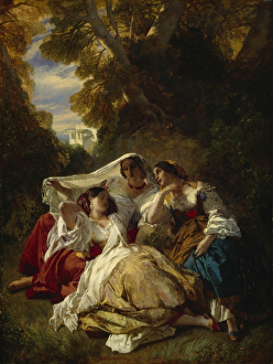 <b class=qtipBold><figcaption>Winterhalter - La Siesta K080017</figcaption></b><br>OSBORNE HOUSE, Isle of Wight. "La Siesta", 1841, by Franz Xaver WINTERHALTER (1805-73). Painting purchased by English Heritage in 2008 with help from The Art Fund and the Island Friends of Royal Osborne. Queen Victoria originally bought the painting in 1841 for her dressing room and wrote in her journal "To-day I got from Paris a beautiful picture by Winterhalter which I had ordered. It is quite small, representing a "Siesta", three lovely Italian girls, with one of them asleep."<br><em>© Historic England</em> Winterhalter - La Siesta K080017