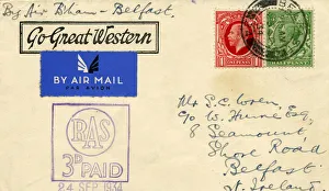 An air mail envelope stamped with the slogan Go Great Western, 1934 An air mail envelope stamped with the slogan Go Great Western, 1934