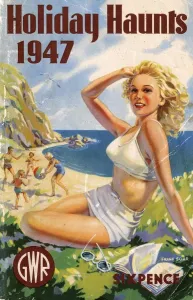 1947 Holiday Haunts Print: A Glamorous Beach Scene