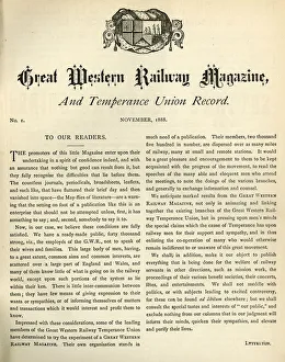 The first issue of the Great Western Magazine and Temperance Union Record, 1888 The first issue of the Great Western Magazine and Temperance Union Record, 1888