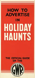 <b class=qtipBold><figcaption>Holiday Haunts Artwork, 1935</figcaption></b><br>Holiday Haunts Artwork, 1935. This original hand-drawn and painted artwork is for a Holiday Haunts advertising leaflet. The bold, graphic design is believed to the work of poster artist Verney L. Danvers. Holiday Haunts Artwork, 1935
