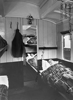 Interior of Camp Coach showing bunk beds, 1935 Interior of Camp Coach showing bunk beds, 1935