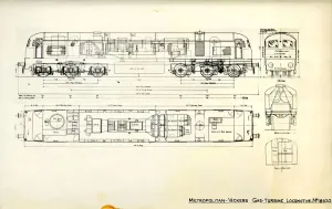 Prints of A drawing of Gas-Turbine Locomotive No.18100. This engine was the prototype built for British Railways in 1951 Artwork And Documents Prints: Print of Gas-Turbine Locomotive No. 18100 Drawing