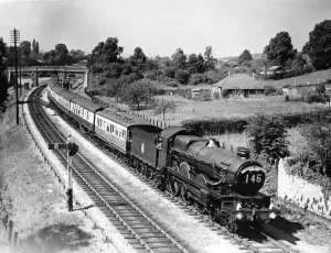 Prints of 4-6-0 Castle class locomotive. Built 1949. Seen here hauling the Torbay Express Standard Gauge Prints: Print of No 7018 Drysllwyn Castle locomotive, Kingskerswell, 1956