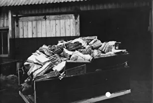 A paper recycling cart outside the General Stores at Swindon Works, 1941 A paper recycling cart outside the General Stores at Swindon Works, 1941